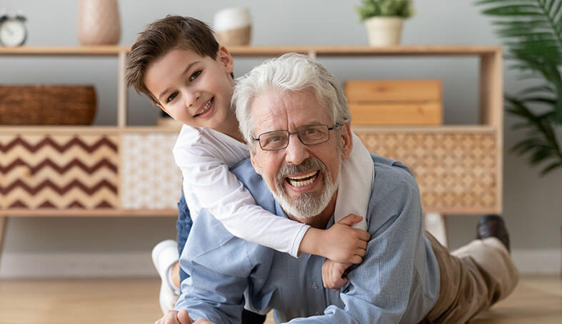 Old man With Children Smiling